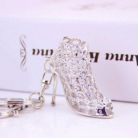 Handbags - Creative Crystal Studded Hollow Heels Luxury Pendant Bag Keychain Silver…